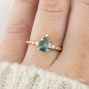 Estel Fleur Ring, 1.26ct Teal Blue Montana Sapphire, 14K Yellow Gold (One of a kind)
