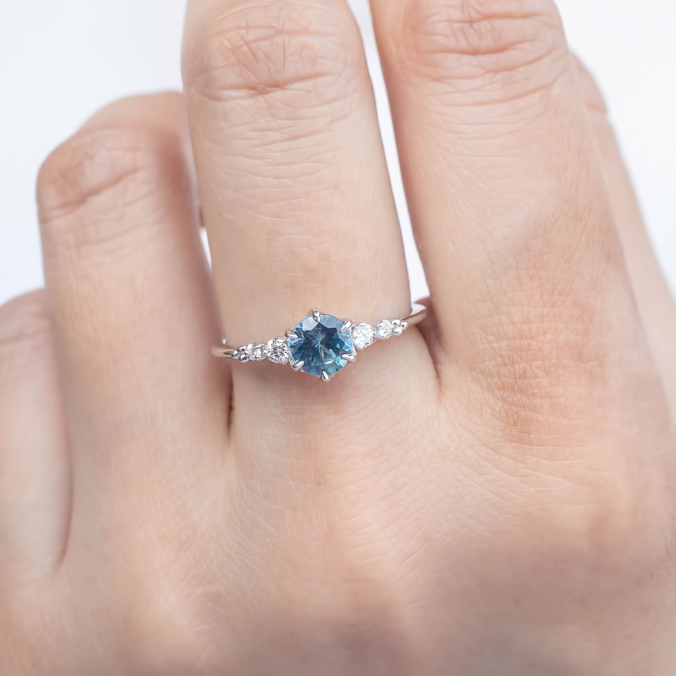 Estel Fleur Six Prongs Ring 0.78ct Blue Montana Sapphire, 14k White Gold (One of a kind)