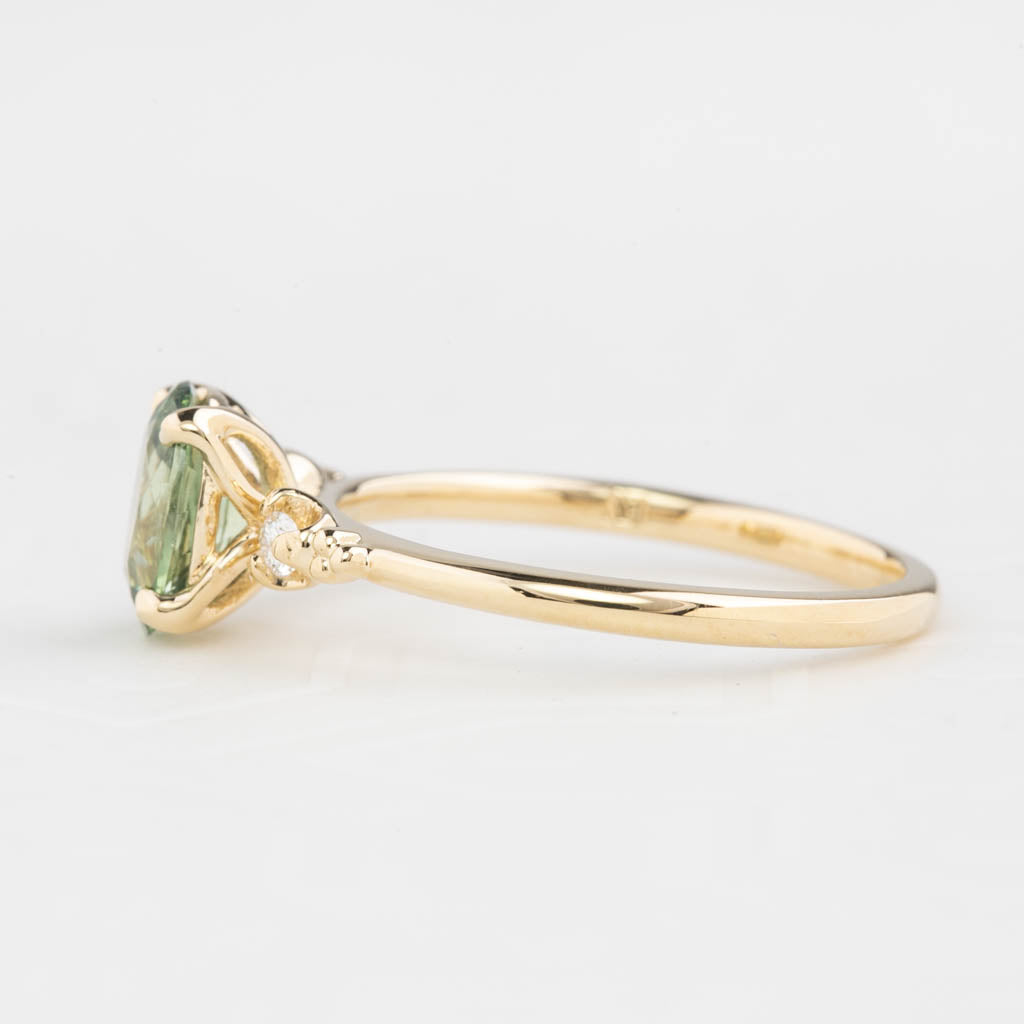 Estel Ring 1.28ct Light Blue Green Oval Montana Sapphire, 14K Yellow Gold (One of a kind)