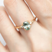 Estel Ring 1.28ct Light Blue Green Oval Montana Sapphire, 14K Yellow Gold (One of a kind)
