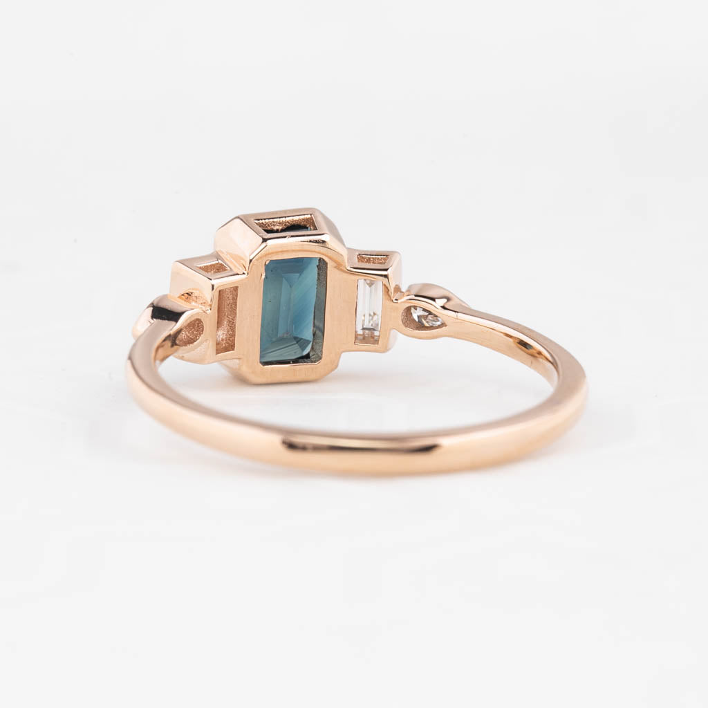 Edith Ring 1.19ct Teal Blue Queensland Sapphire, 14K Rose Gold (One of a kind)