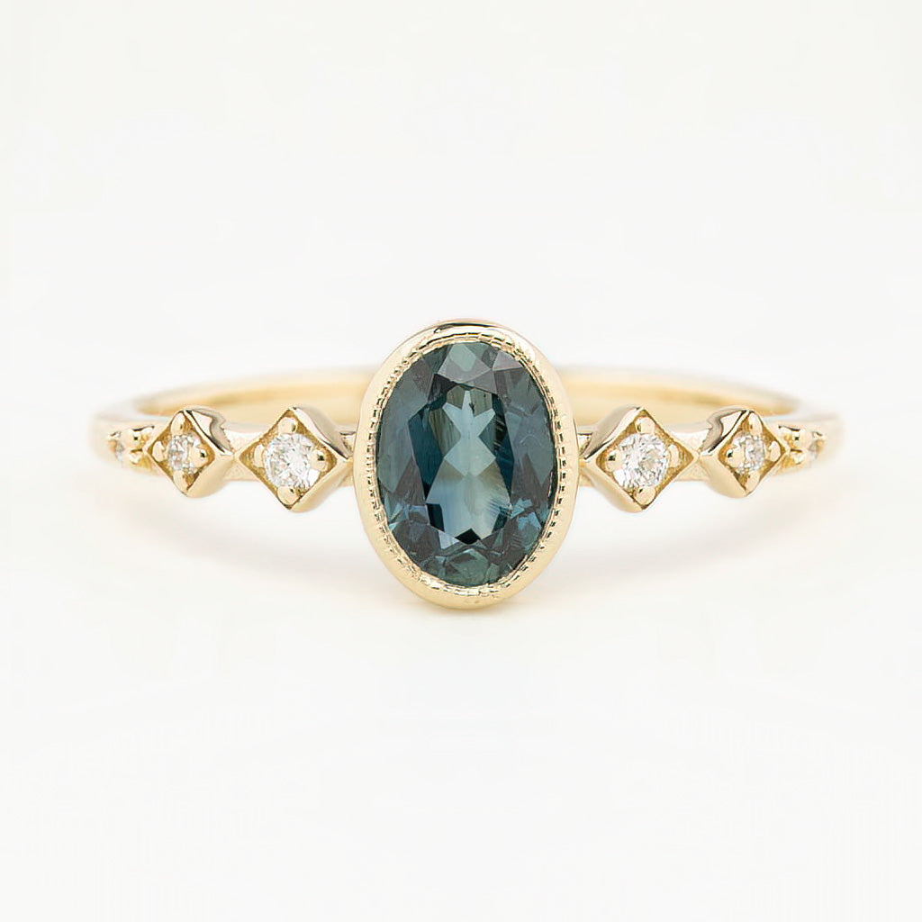 Celeste Ring, 0.89ct & 0.76ct Queensland Sapphire, oval shape gemstone
