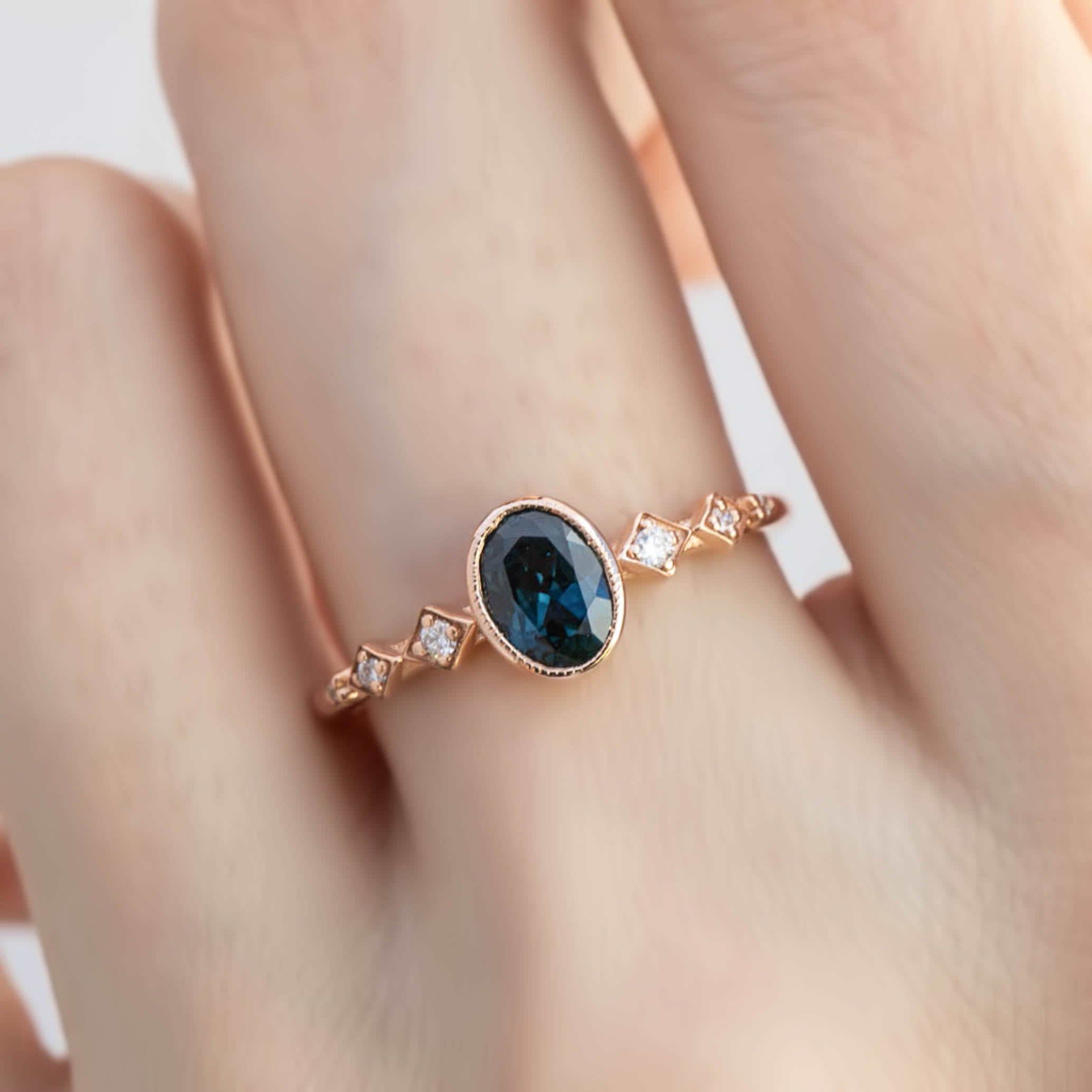 Celeste Ring, 0.89ct & 0.76ct Queensland Sapphire, oval shape gemstone