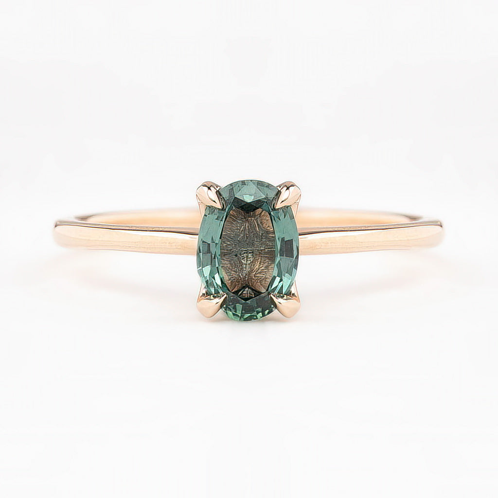Sara Ring 0.89ct Green Montana Sapphire, 14K Rose Gold (One of a kind)