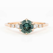 Estel Fleur Six Prongs Ring 1.02ct Blue Green Round Montana Sapphire, 14K Rose Gold (One of a kind)