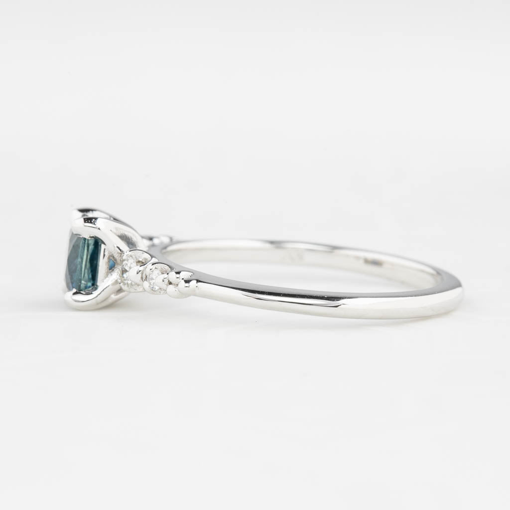 Estel Fleur Ring, 0.72ct Dark Blue Montana Sapphire