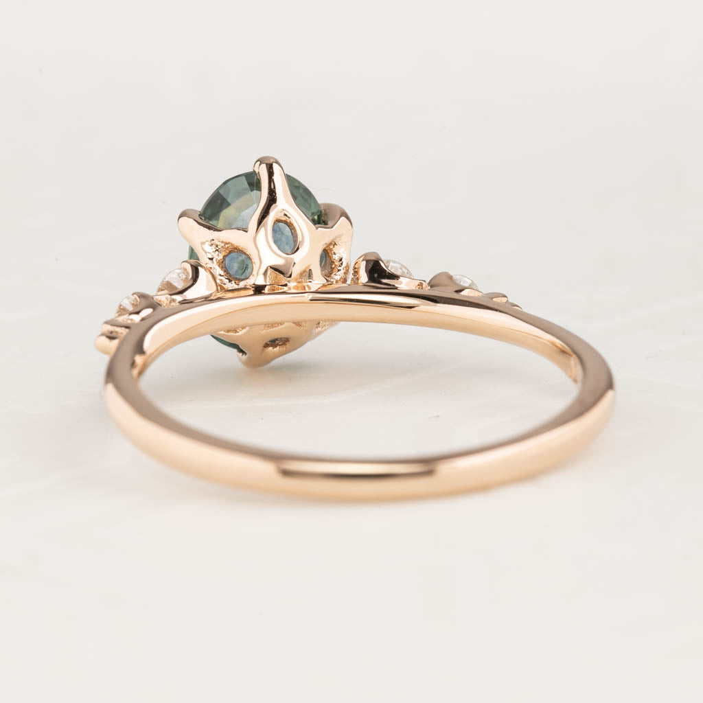 【即日配送】エステルフルールリング ・1.41ct・加熱モンタナ産ブルーグリーンサファイア・K14RG
