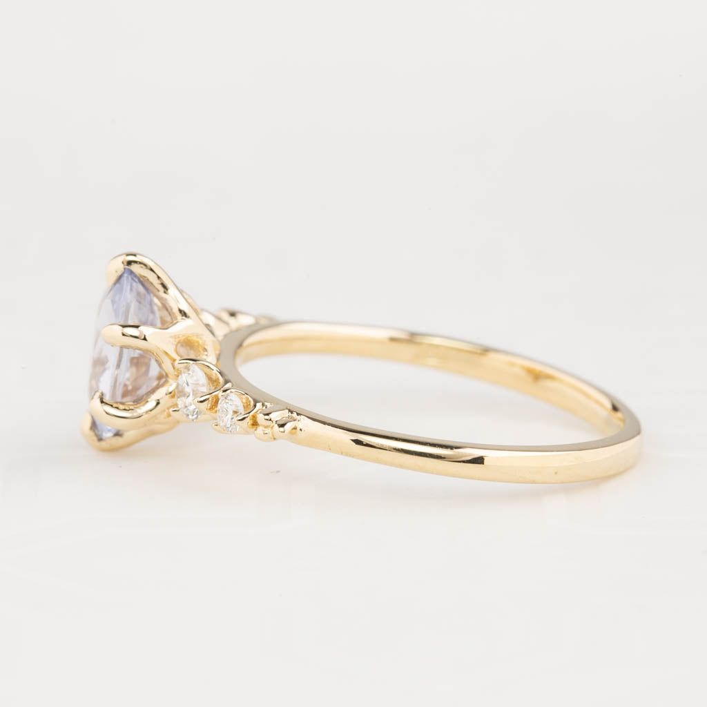 Estel Fleur Six Prongs Ring 1.36ct Lavender Blue Unheated Oval Sapphire, 14K Yellow Gold (One of a kind)