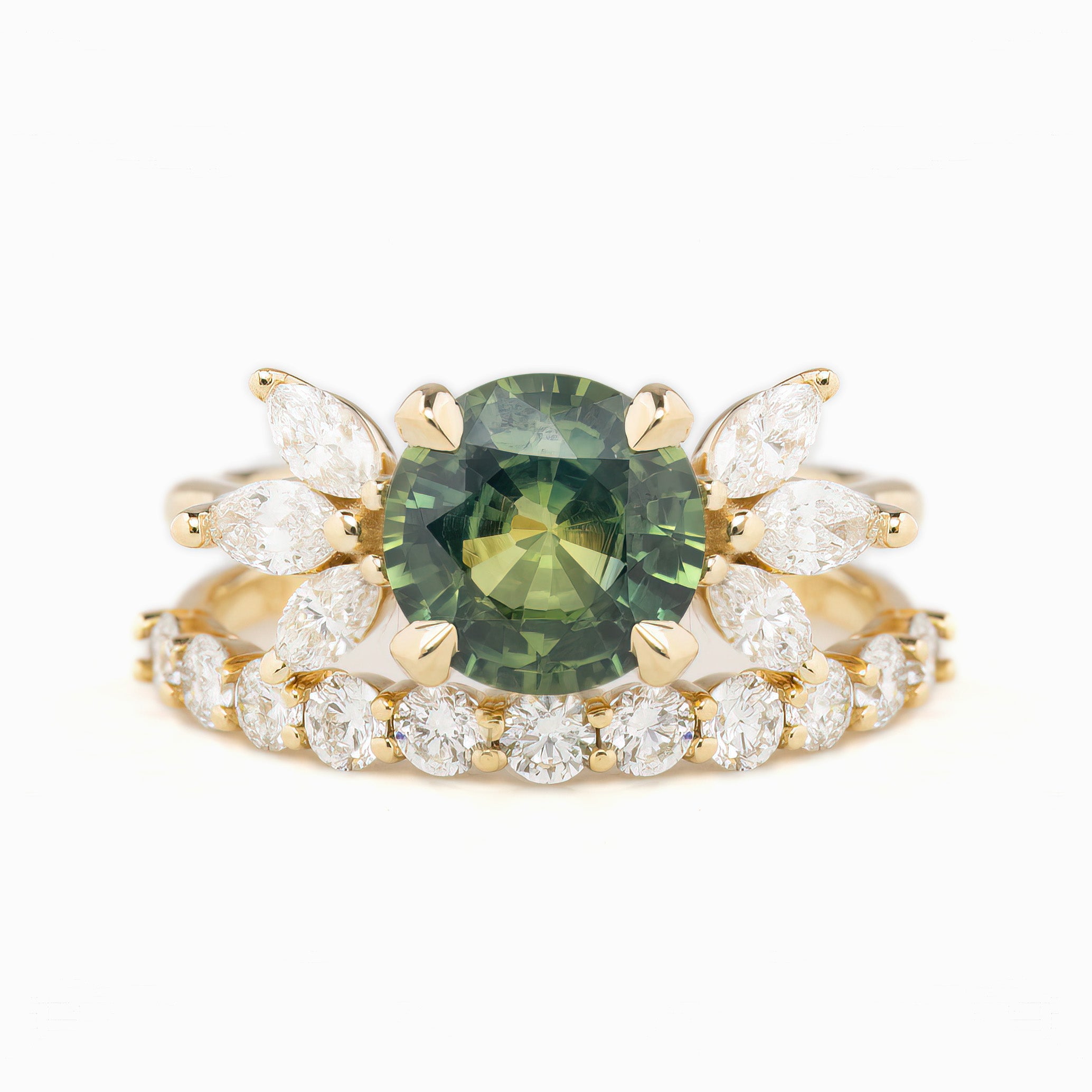 Nova Ring 2.03ct Parti Blue Green Madagascar Sapphire, Unheated, 14K Yellow Gold (One of a kind)