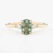 Estel Ring 0.9ct Light Green Unheated Oval Sapphire, 14K Yellow Gold (One of a kind)
