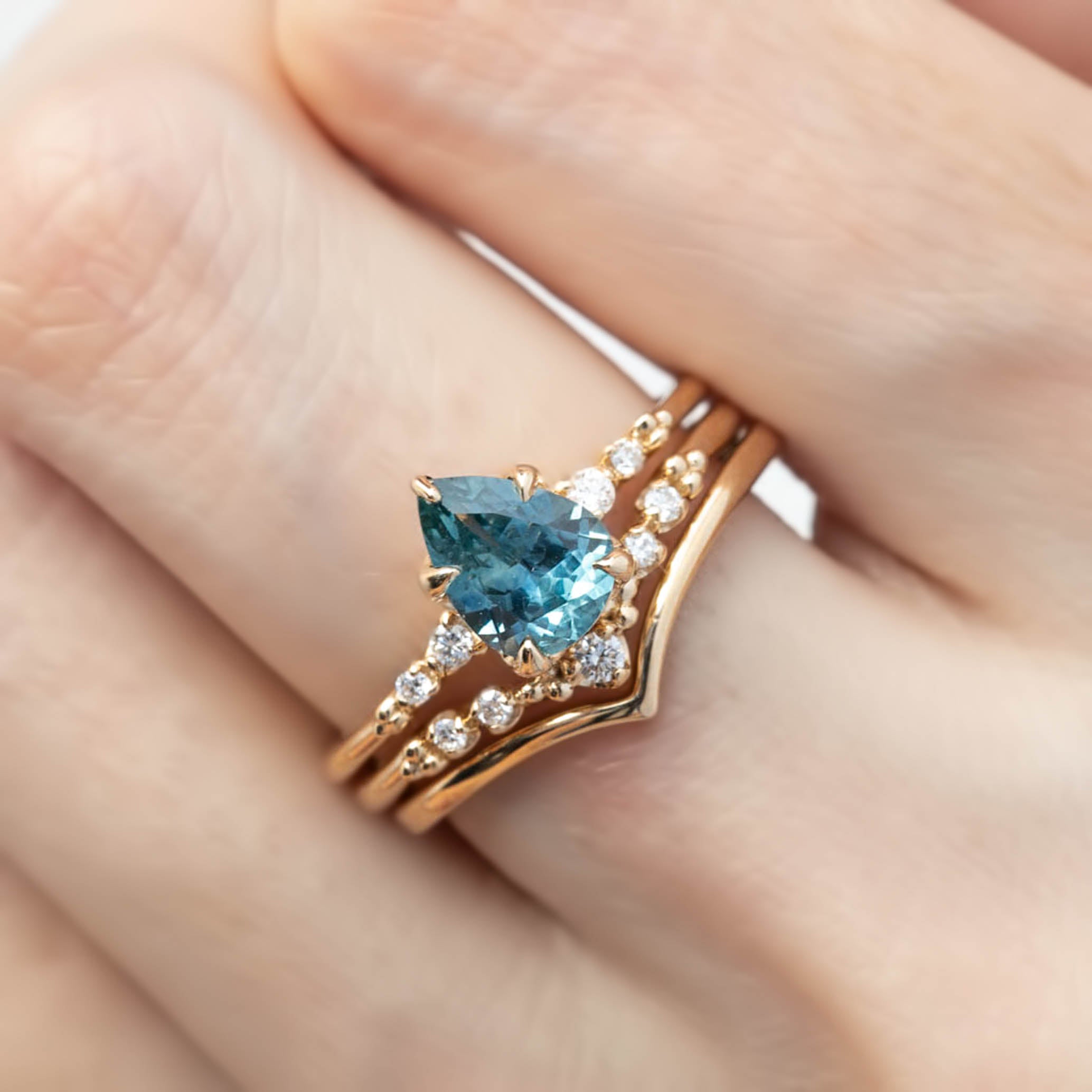 Estel Fleur Ring 1.41ct Blue Green Montana Sapphire, 14K Yellow Gold (One of a kind)