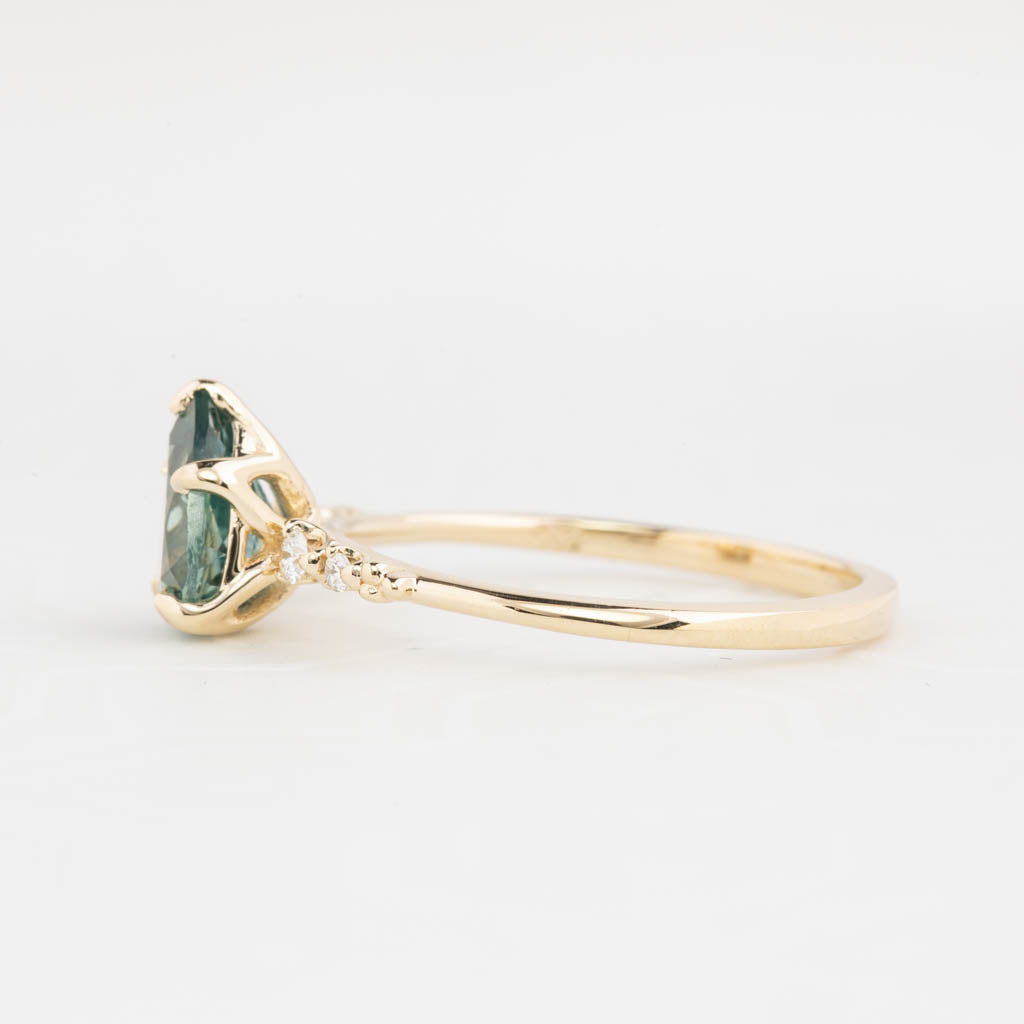 Estel Fleur Ring 1.41ct Blue Green Montana Sapphire, 14K Yellow Gold (One of a kind)