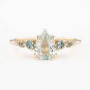 Estel Fleur Ring, 1.1ct Light Green Pear Madagascar Sapphire, 14K Yellow Gold (One of a kind)