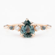 Estel Fleur Ring, 1.13ct Light Blue Green Pear Montana Sapphire, 14K Rose Gold (One of a kind)