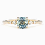 Estel Fleur 4 Prong Ring, 1.07ct Parti Blue Green Montana Sapphire, 14K Yellow Gold (One of a kind)