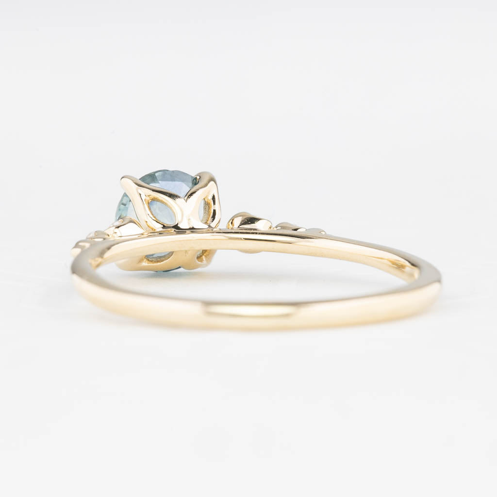 Estel Fleur 4 Prong Ring, 1.07ct Parti Blue Green Montana Sapphire, 14K Yellow Gold (One of a kind)