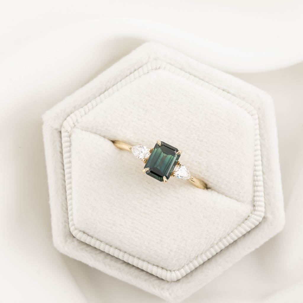 Jane Ring, 0.80ct Blue Green Teal Blue Madagascar Sapphire