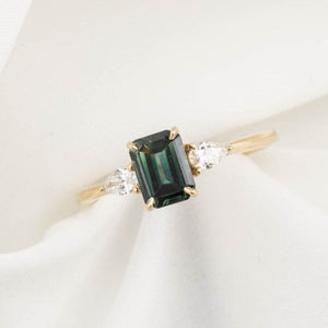 Jane Ring, 0.80ct Blue Green Teal Blue Madagascar Sapphire