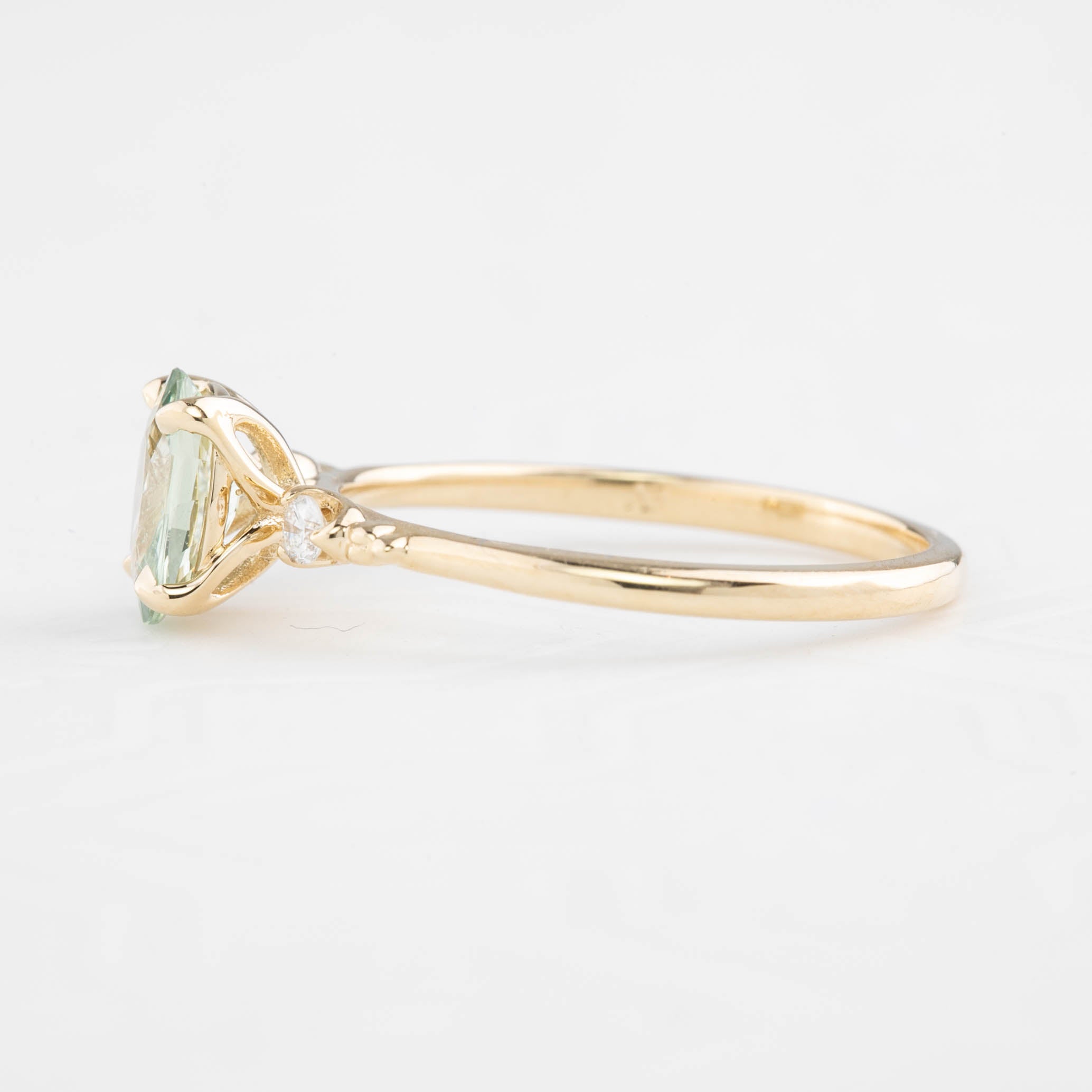 Estel Ring 1.1ct Light Green Unheated Sapphire, 14K Yellow Gold (One of a kind)