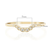 Ethically sourced solid gold curved ring with natural white diamonds, 7mm wide and 1.5mm deep U-shaped band.