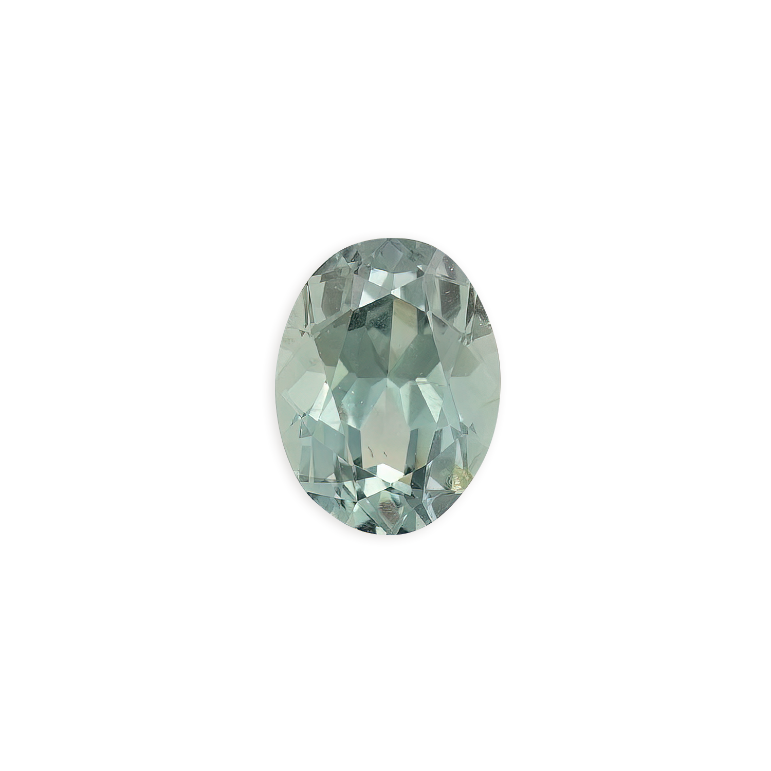 2.45ct oval cut light green Montana sapphire, handmade and ethically sourced with subtle blue hues and clarity.