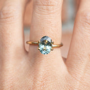 2.45ct Oval Cut Light Green Montana Sapphire ring with oval light green-blue sapphire set on a delicate gold band
