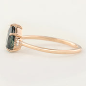 Emilie Ring with 1.53ct pear blue-green Montana sapphire, accented diamonds, 14k rose gold, handmade and one of a kind
