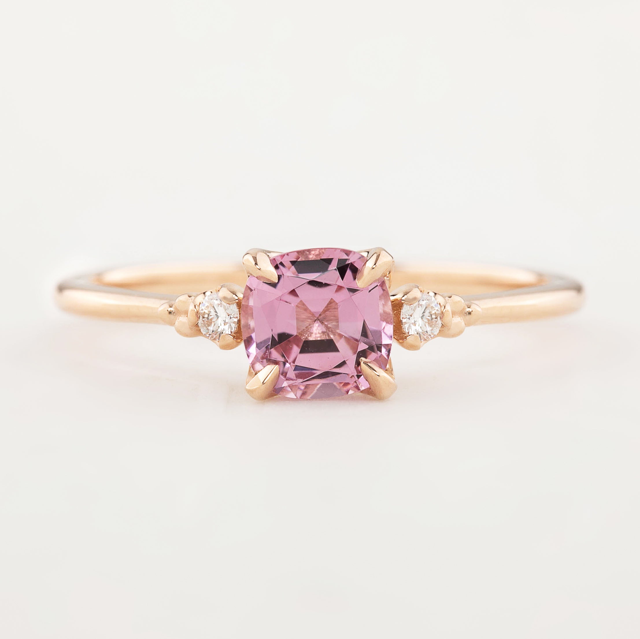 Estel Ring 0.81ct Cushion Cut Fuchsia Pink Spinel, 14k Rose Gold