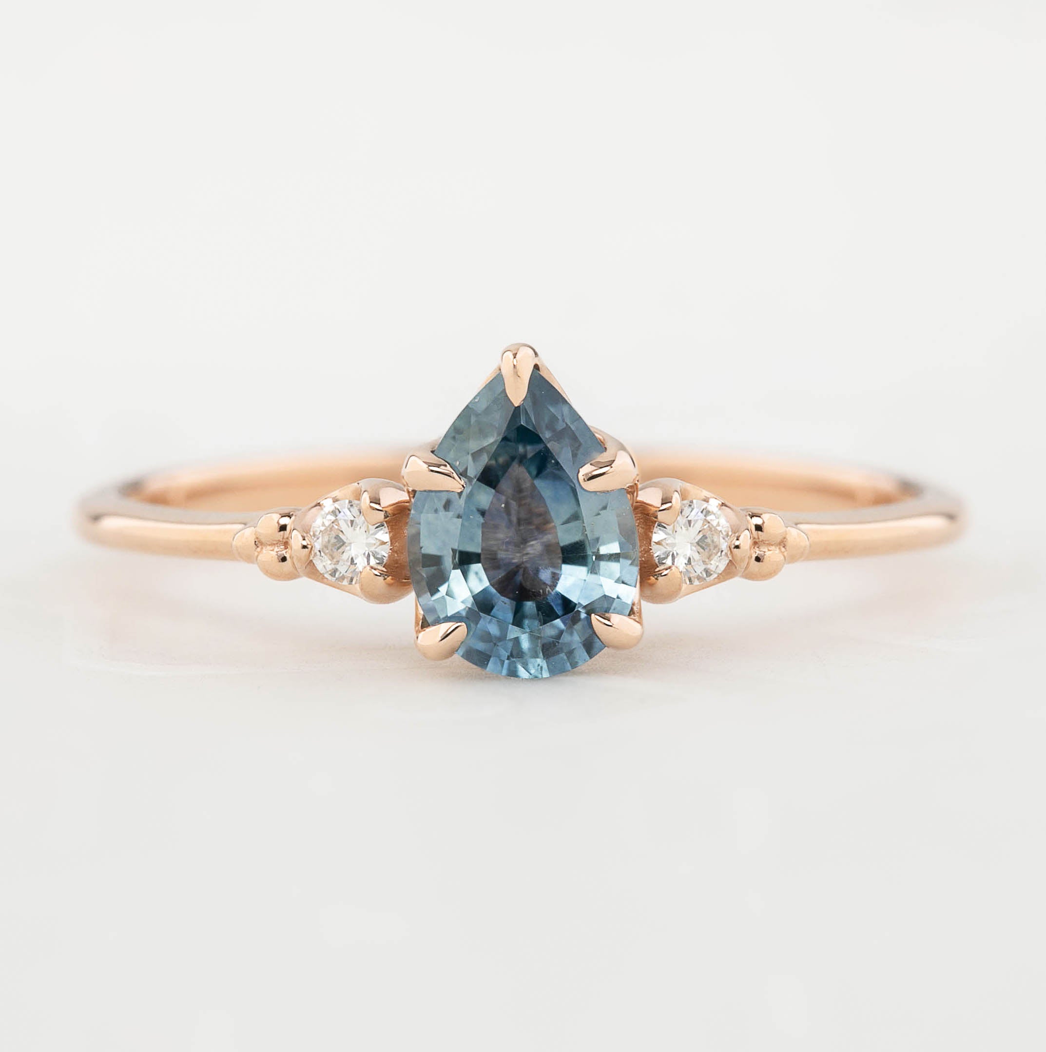 Estel Ring - 0.81ct Pear Cut Blue Green Montana Sapphire, 14k Rose Gold (one of a kind)