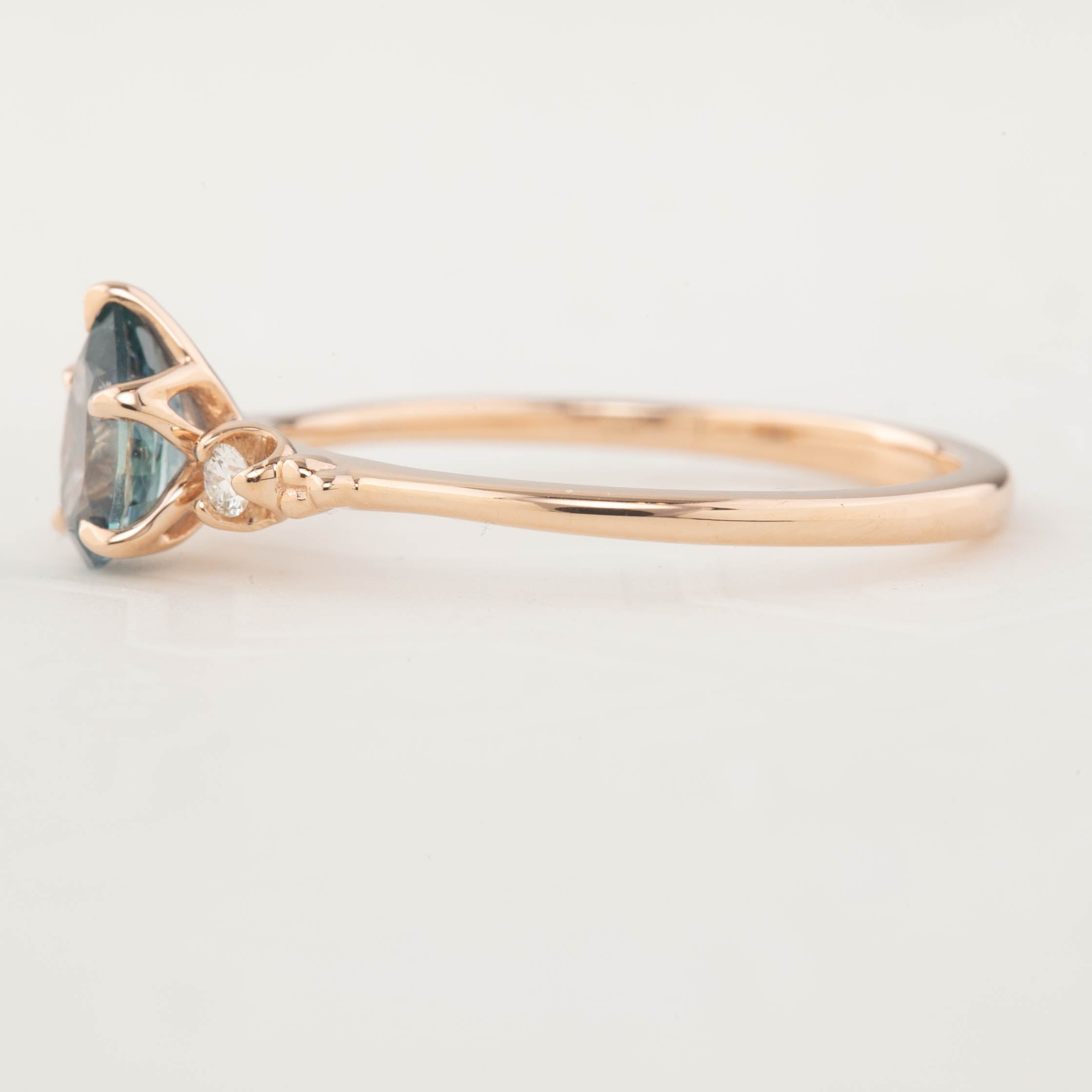 Estel Ring - 0.81ct Pear Cut Blue Green Montana Sapphire, 14k Rose Gold (one of a kind)