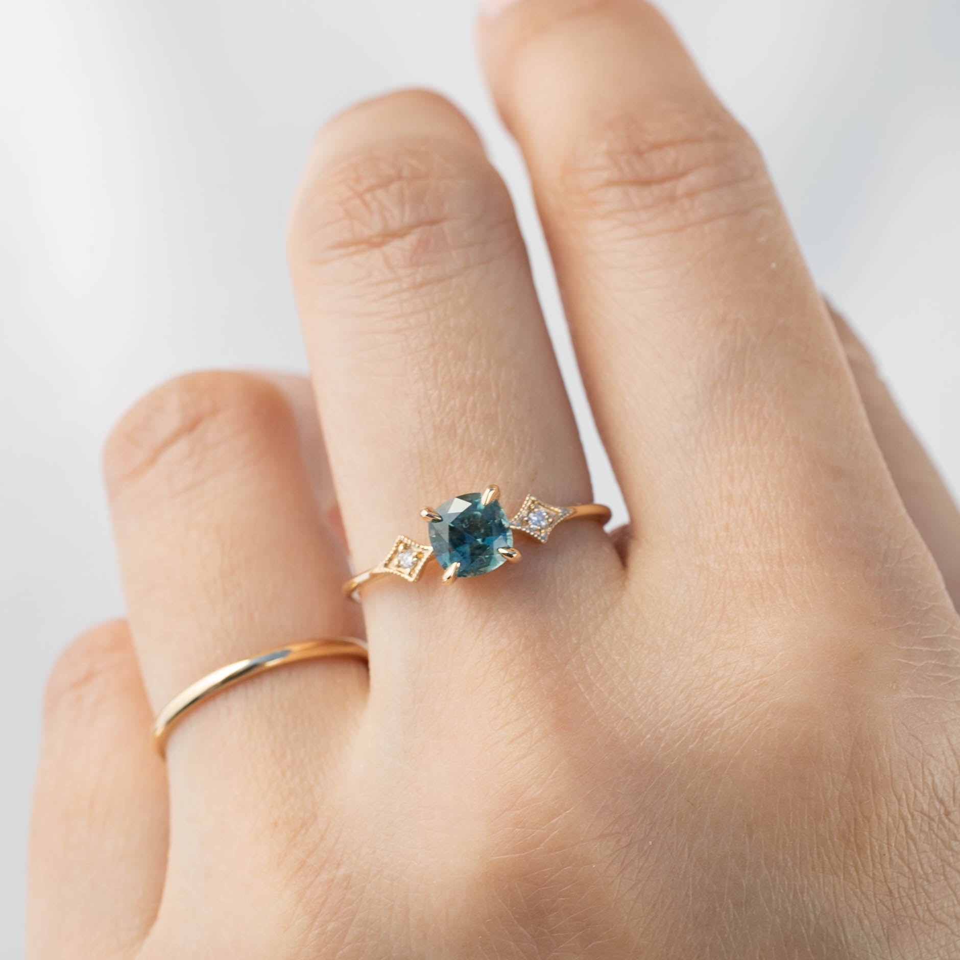 Charlene Ring, 0.92ct Blue Green Montana Sapphire