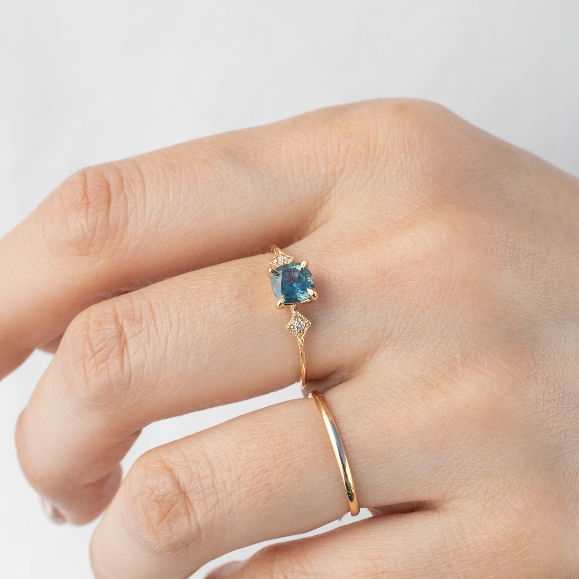 Charlene Ring, 0.92ct Blue Green Montana Sapphire