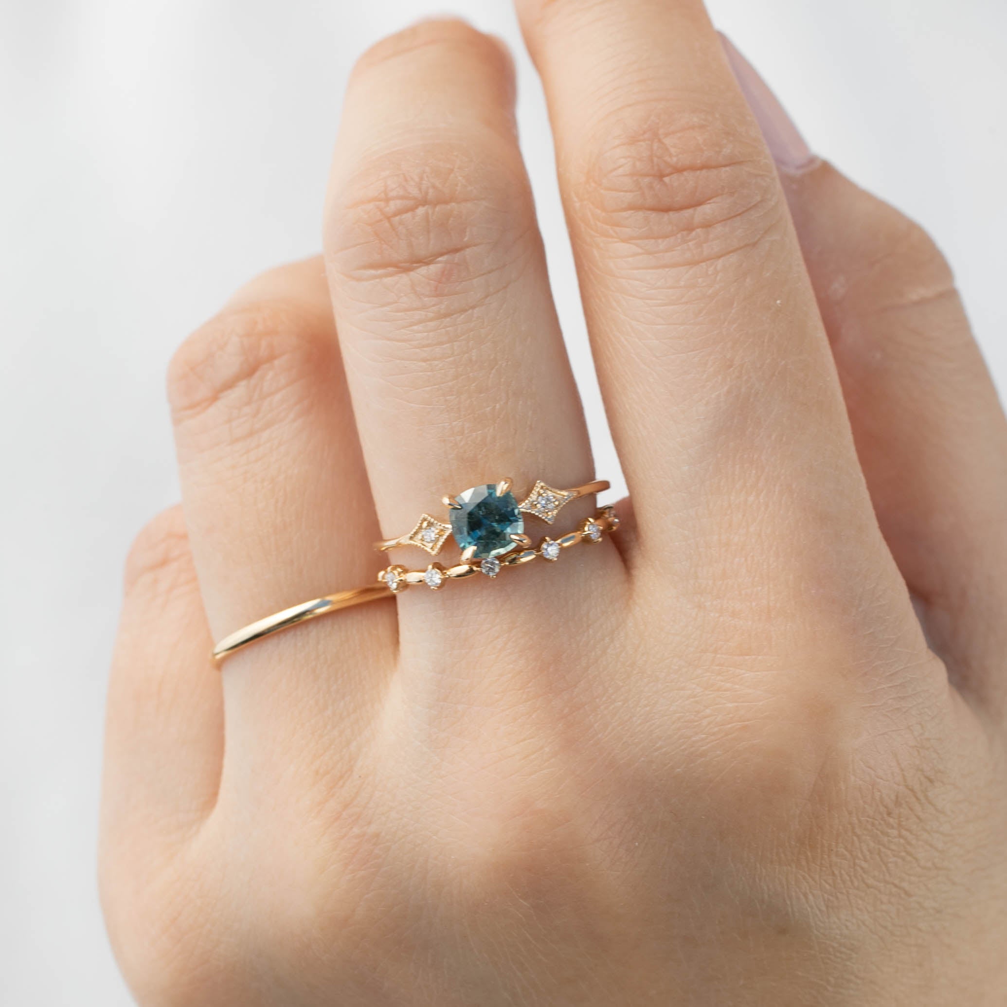 Charlene Ring, 0.92ct Blue Green Montana Sapphire