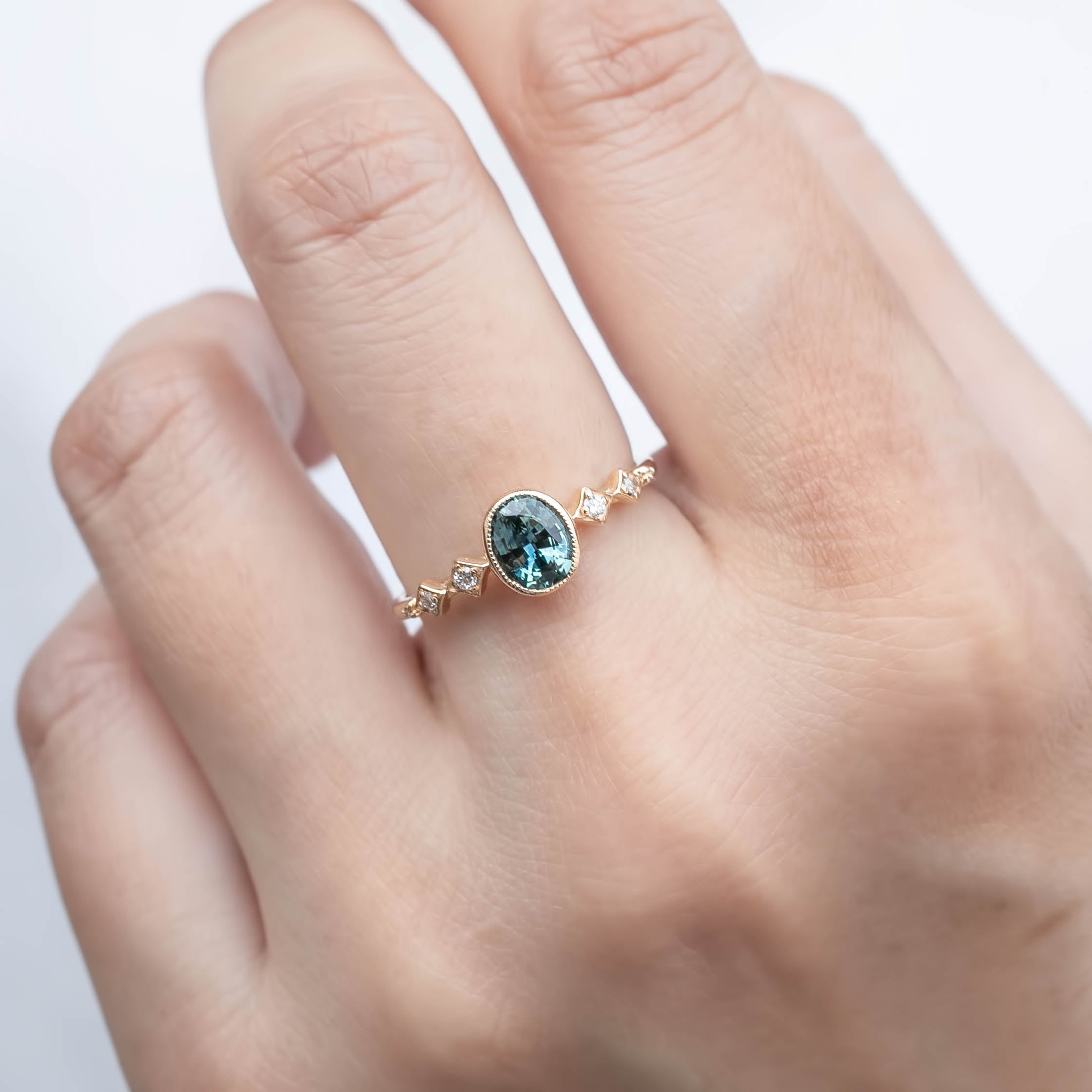 Celeste Ring, 0.80ct Montana Sapphire, oval shape gemstone