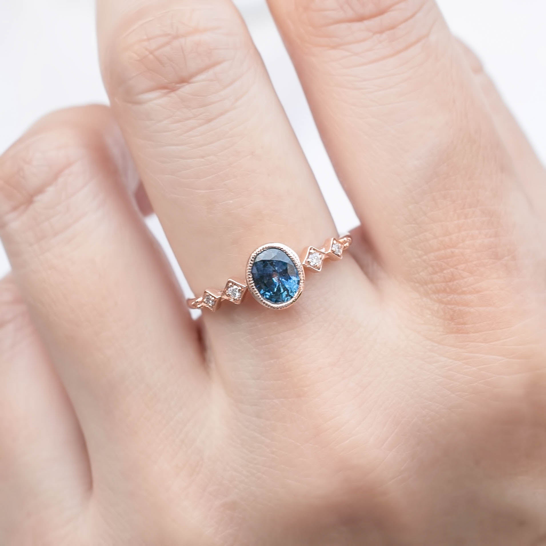 Celeste Ring, 0.80ct Montana Sapphire, oval shape gemstone