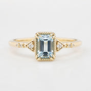 Agatha Ring 0.60ct Emerald Cut Aquamarine, 14k Yellow Gold