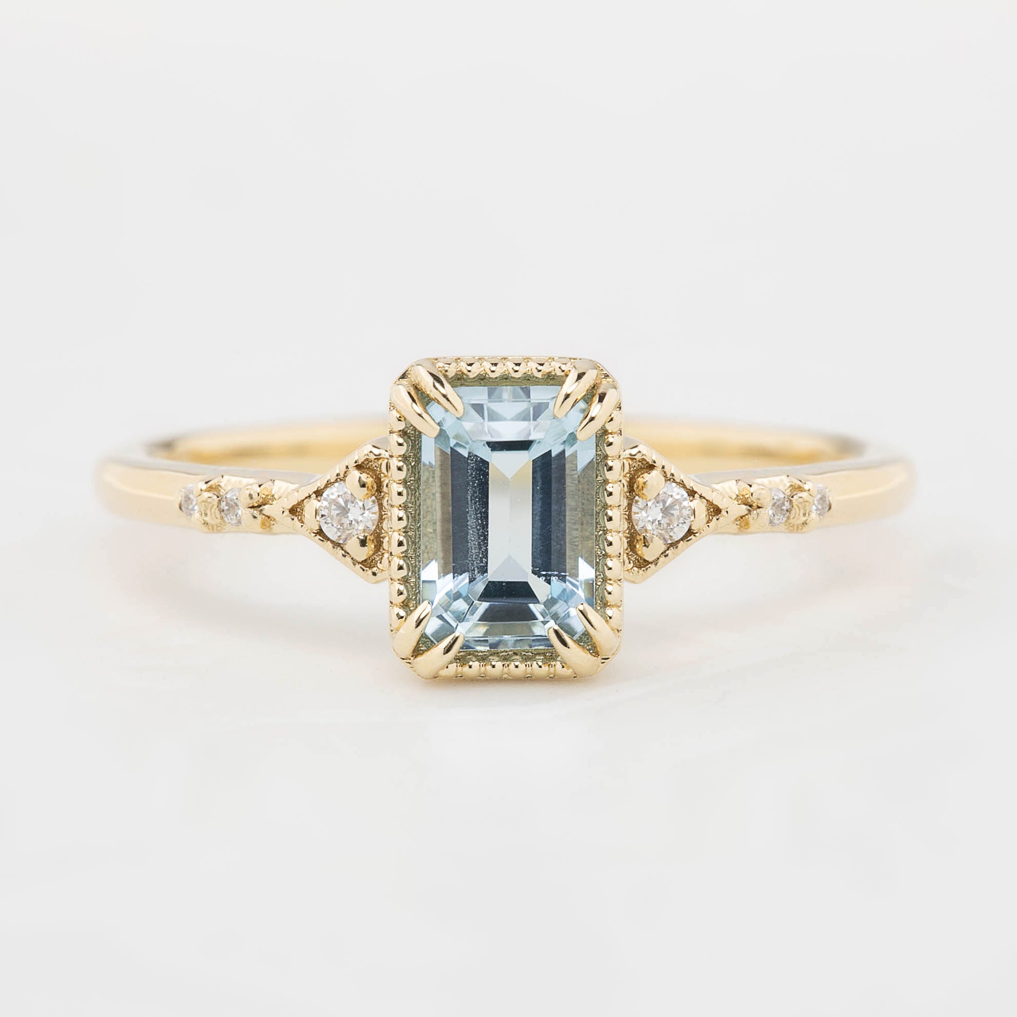 Agatha Ring 0.60ct Emerald Cut Aquamarine, 14k Yellow Gold