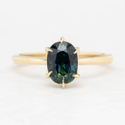 Floryn Ring 1.89ct Unheated Blue Green Oval Queensland Sapphire Ring, 14k Yellow Gold (One of a kind)