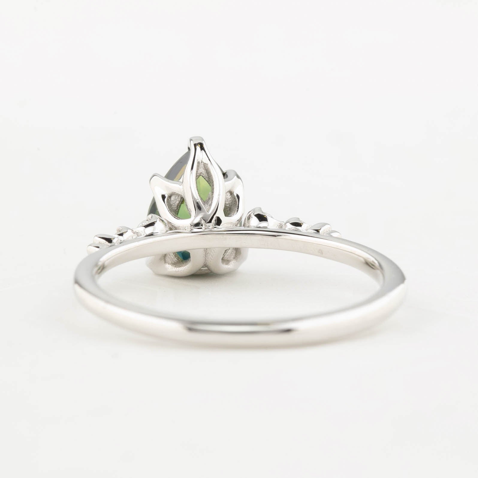 Estel Fleur Ring 1.76ct Unheated Pear Queensland Sapphire Ring 14K White Gold, One of a kind