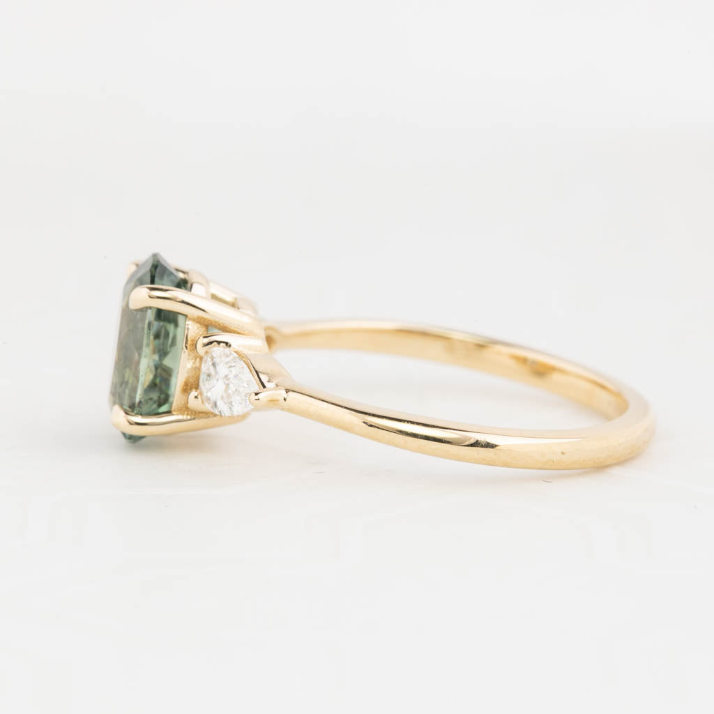 Olivia Grand Ring, Light Blue Green Montana Sapphire side view