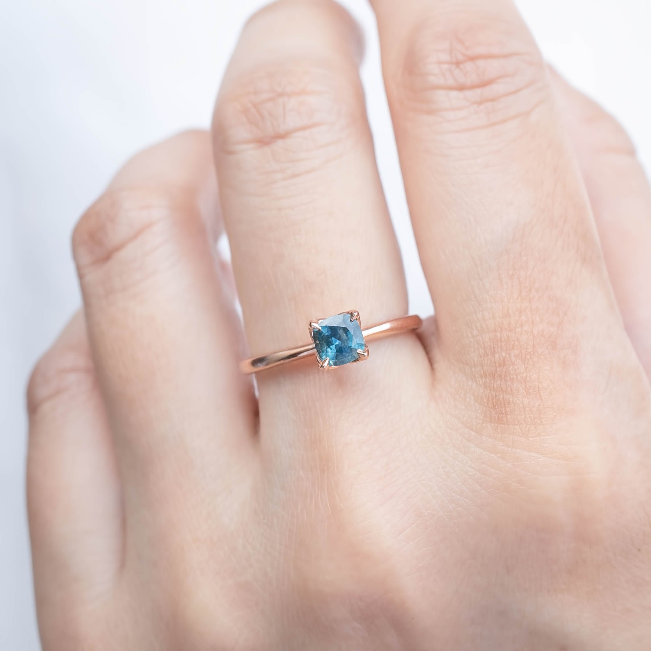 Sara Ring, 0.60-0.70ct Cushion Cut Montana Sapphire