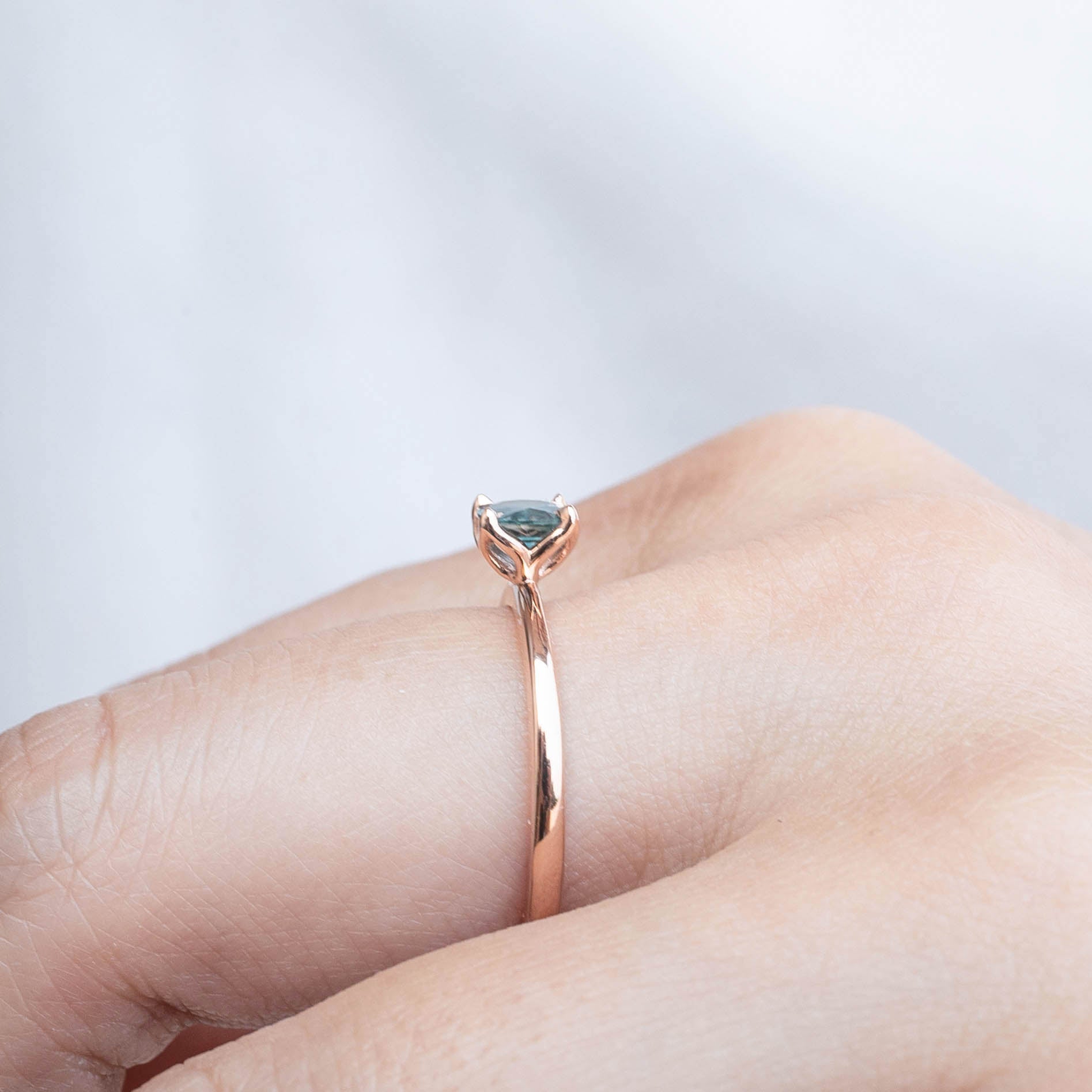 Sara Ring, 0.60-0.70ct Cushion Cut Montana Sapphire