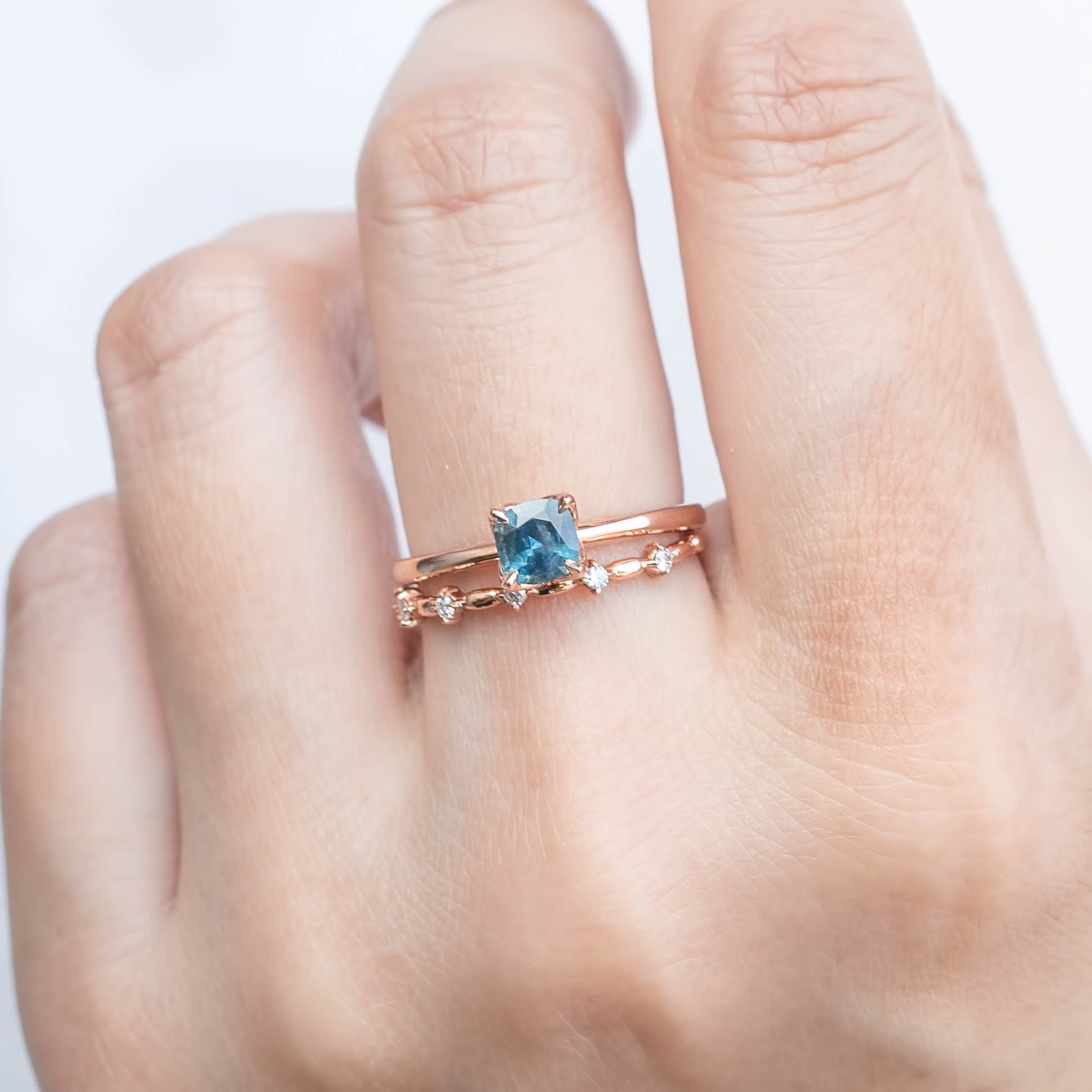 Sara Ring, 0.60-0.70ct Cushion Cut Montana Sapphire