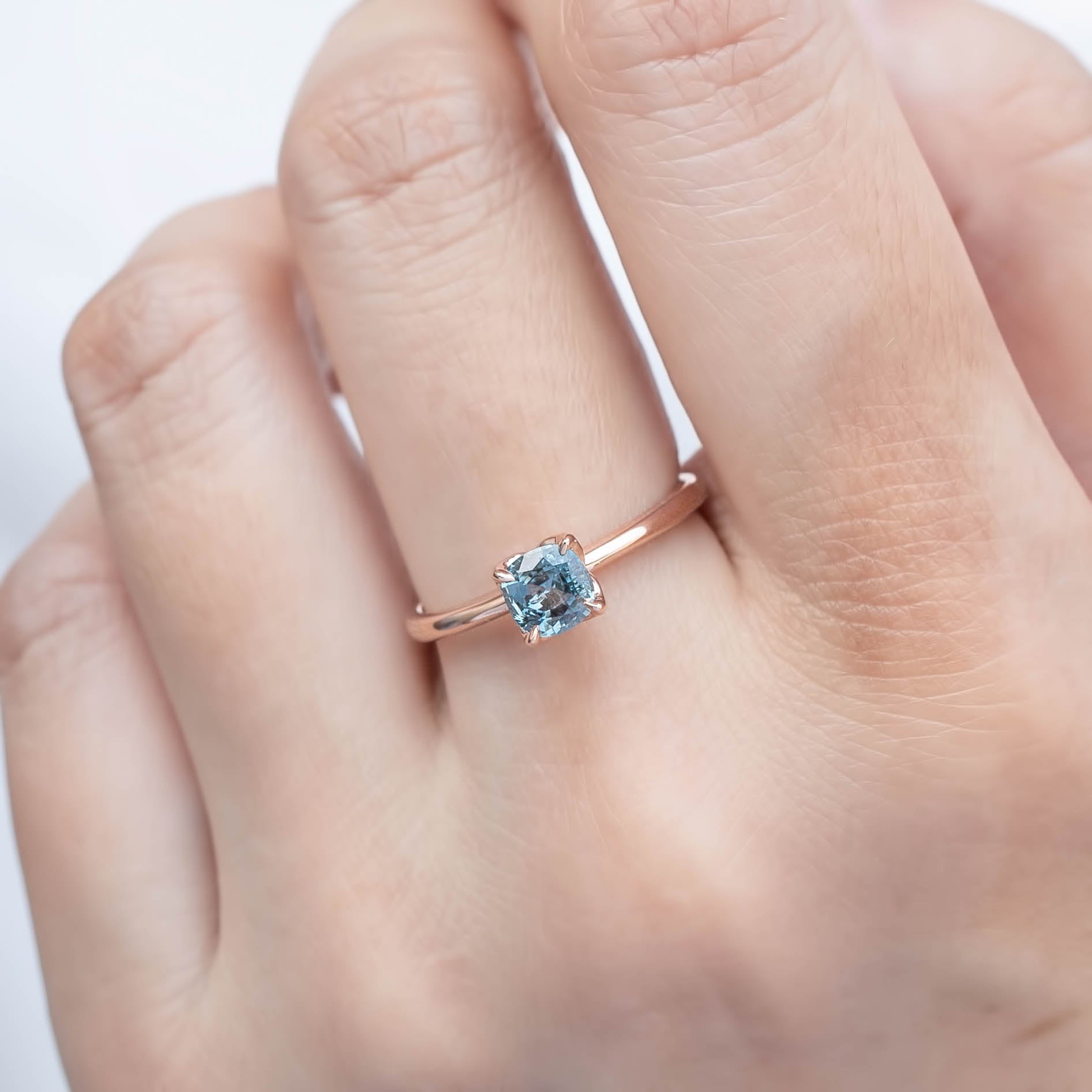 Sara Ring, 0.60-0.70ct Cushion Cut Montana Sapphire