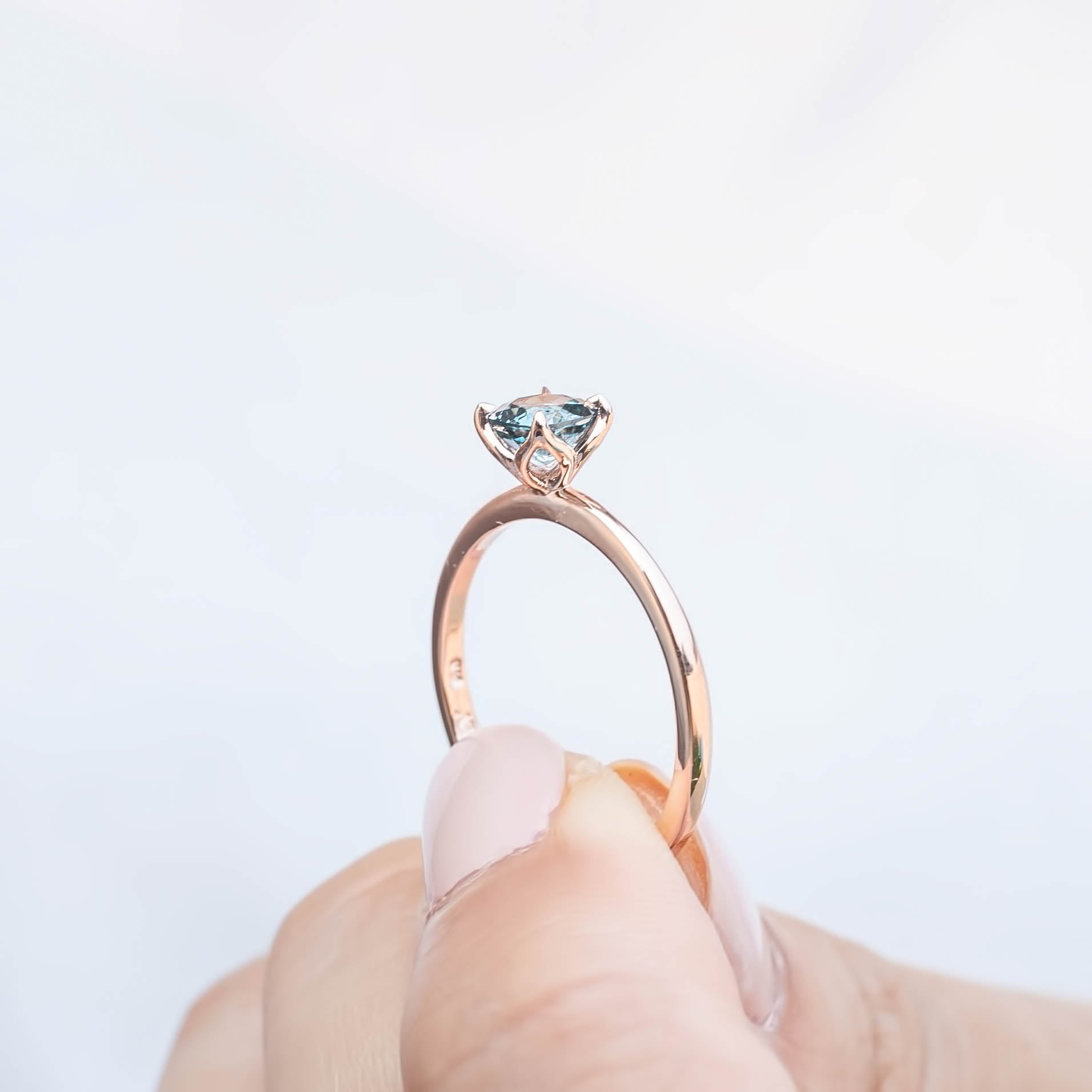Sara Ring, 0.60-0.70ct Cushion Cut Montana Sapphire