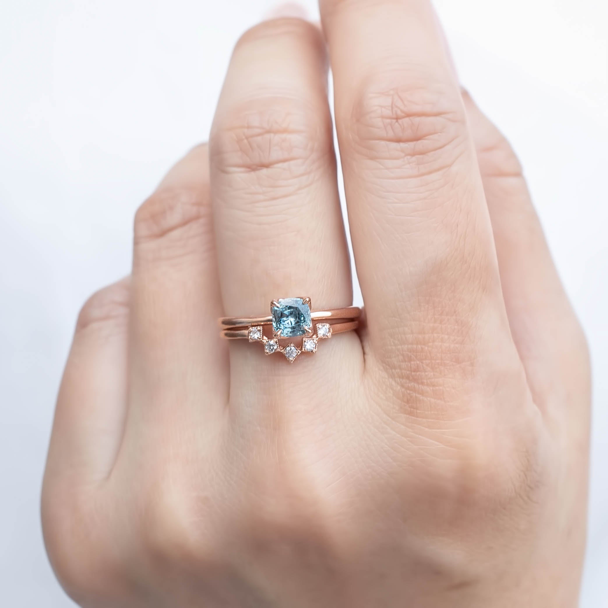 Sara Ring, 0.60-0.70ct Cushion Cut Montana Sapphire