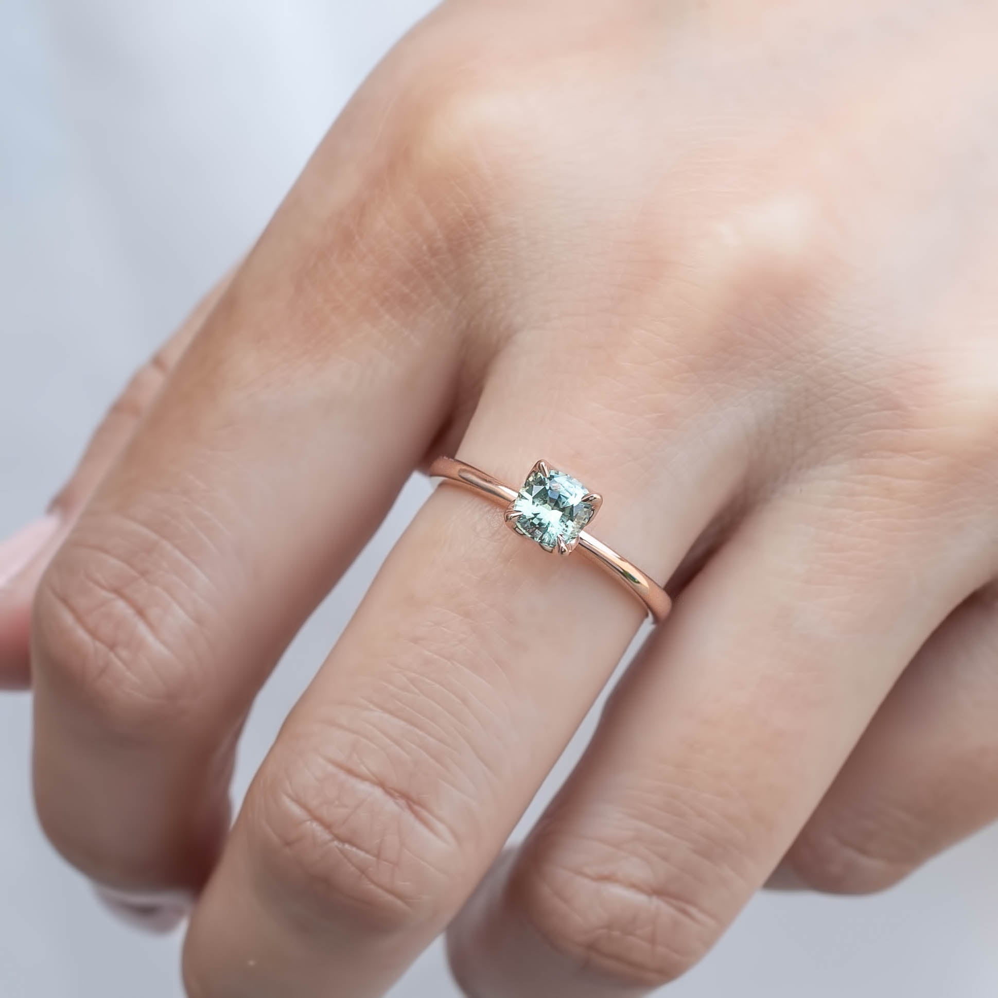 Sara Ring, 0.60-0.70ct Cushion Cut Montana Sapphire