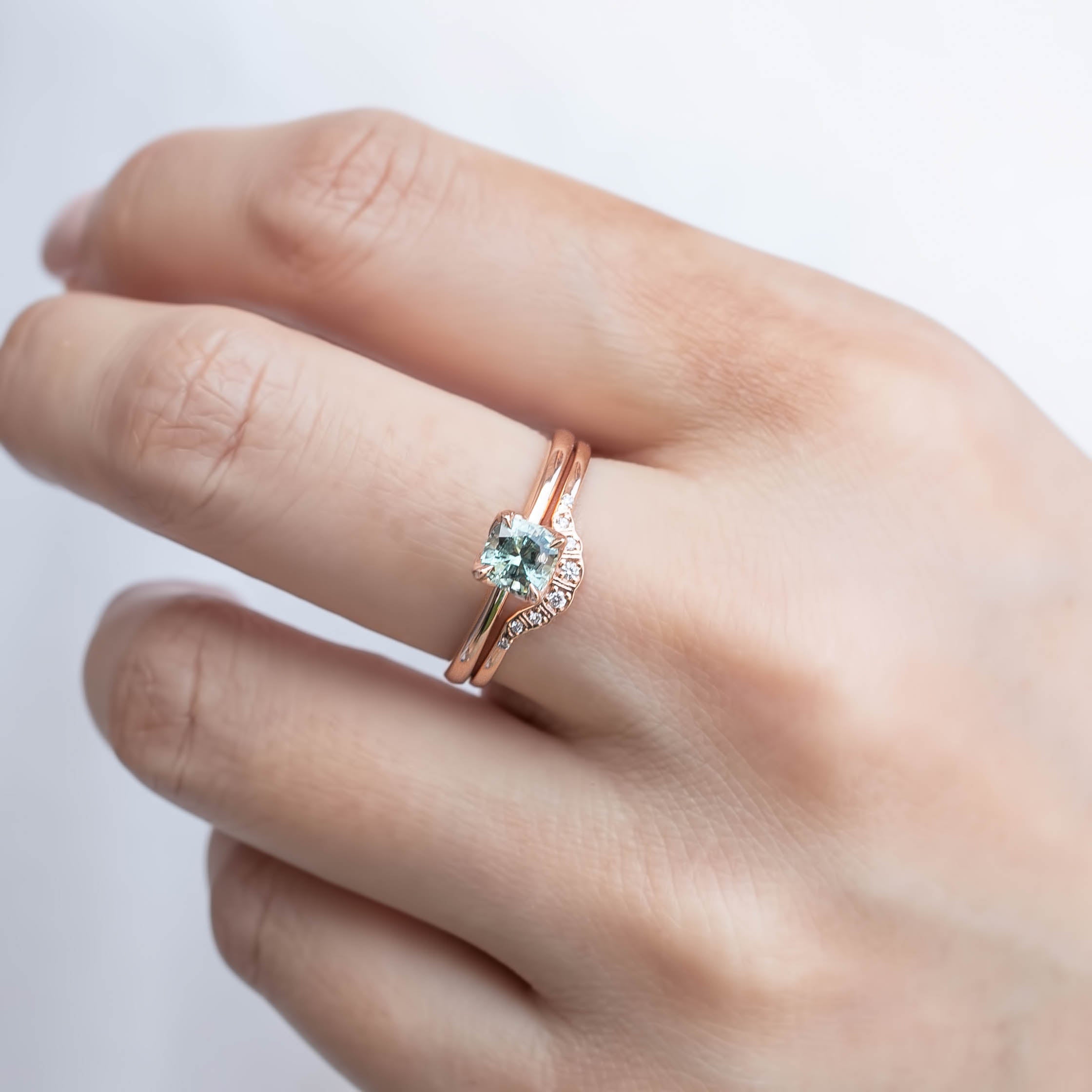 Sara Ring, 0.60-0.70ct Cushion Cut Montana Sapphire