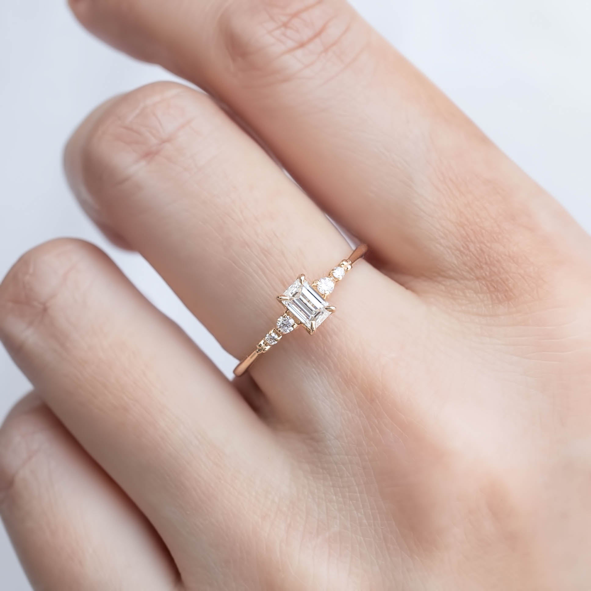 Estel Fleur Ring, Emerald-Cut Diamond