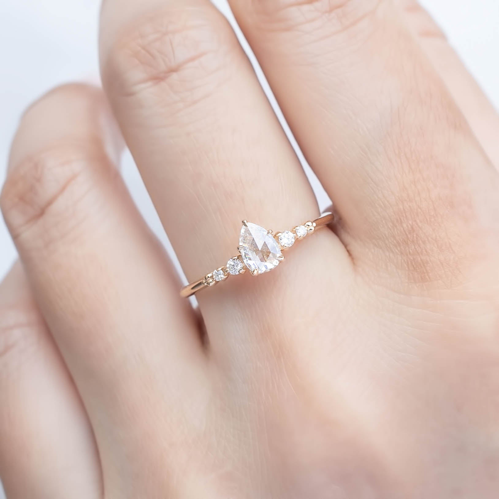 Estel Fleur Ring, 0.25ct Pear Rose Cut Diamond